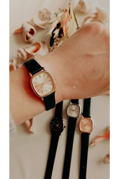 Ricardo 60 Minutes Clock & Retro Minimal Leather Cord Women's Wristwatch - Gold