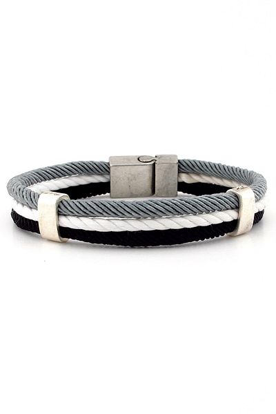 Solfera Gray Black White Three Row Rope Rope Men's Bracelet M009e