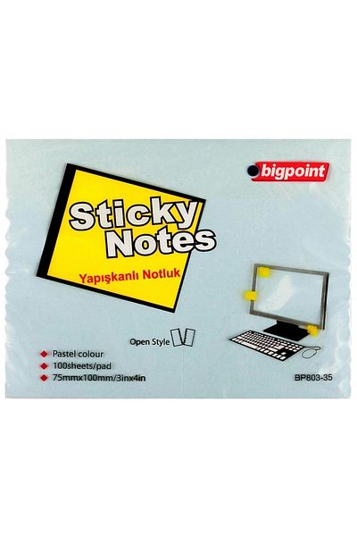 Bigpoint ورق ملاحظات لاصق 75x100 ملم أزرق