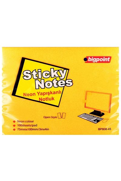Bigpoint Adhesive Note Paper 75x100 mm Neon Orange 12 Pack
