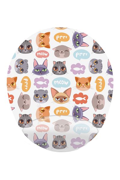 MAĞAZA DEPOM Jumping Cats Cute Heads - Подложка за китка овална - Подложка за мишка за котки 20x23 см