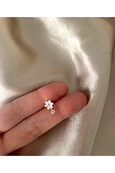 denizden silver Minimal Manolya Çiçeği Küpe - 1 Adet( Gold)