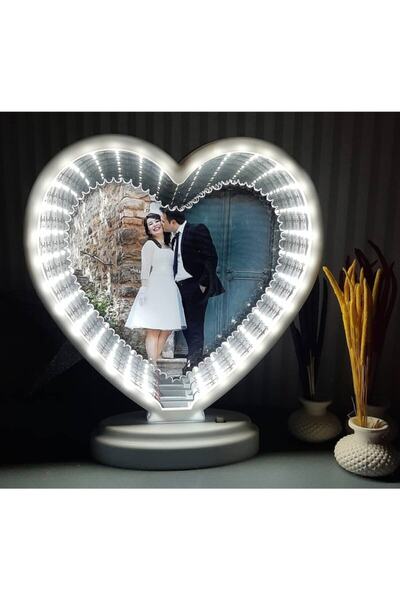 zoommatik 3d Led Işıklı Shirli Kalp Ayna Fotoğraf Çerçevesi/Bay Her Telden/ B...