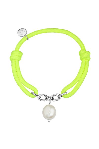 Glanzstücke München Textilarmband Armband Edelstahl Süßwasser-Zuchtperle weiß Textil (neongelb)