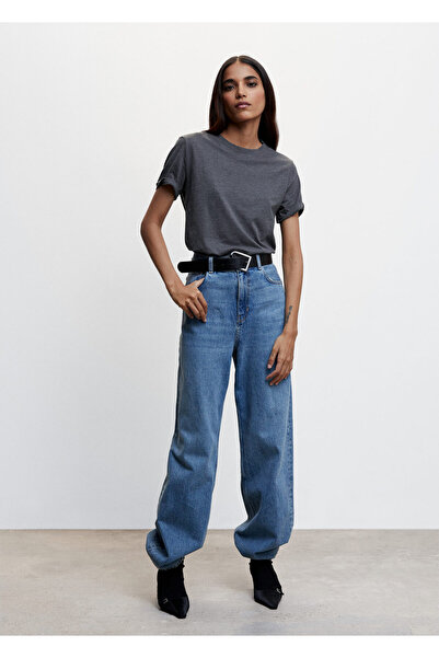 MANGO Woman Mittelgroßes meliertes graues T-Shirt für Damen