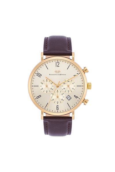 Rhodenwald & Söhne Chronograph Herren Chronograph gelbgold Echtleder braun