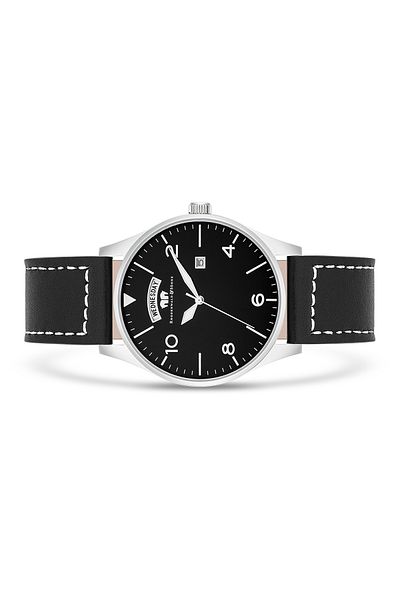 Rhodenwald & Söhne Quarzuhr Herren Chronograph silber Echtleder schwarz