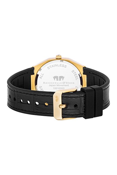 Rhodenwald & Söhne Quarzuhr Herren Quarzuhr gelbgold Echtleder/Silikon schwarz
