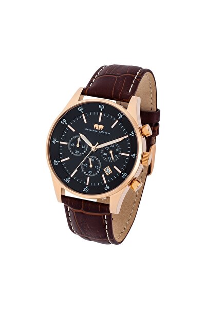 Rhodenwald & Söhne Chronograph Herren Chronograph roségold Echtleder dunkelbraun