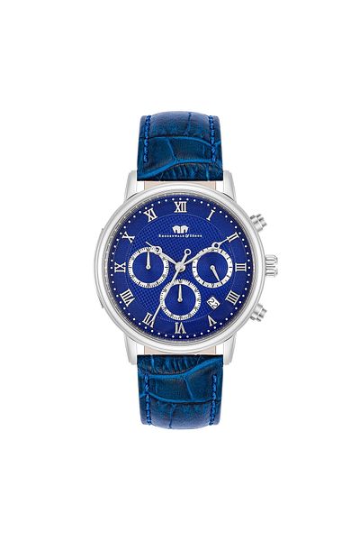 Rhodenwald & Söhne Chronograph Herren Chronograph silber Echtleder blau