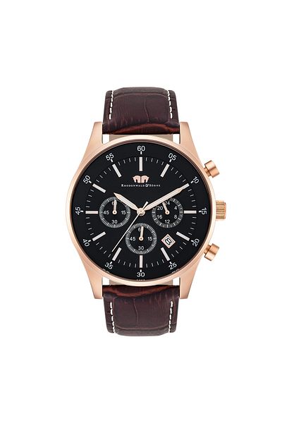 Rhodenwald & Söhne Chronograph Herren Chronograph roségold Echtleder dunkelbraun