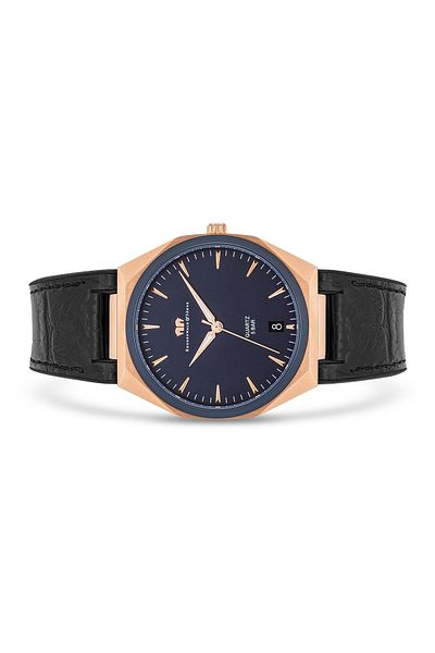 Rhodenwald & Söhne Quarzuhr Herren Quarzuhr roségold Echtleder/Silikon schwarz