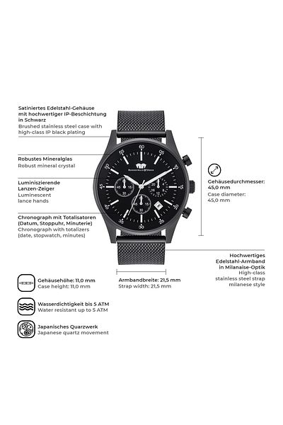 Rhodenwald & Söhne Chronograph Herren Chronograph schwarz Edelstahl schwarz