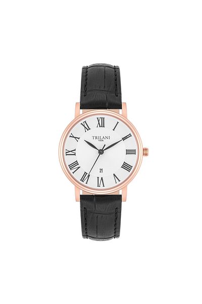 Trilani Quarzuhr Damen Quarzuhr roségold Echtleder schwarz