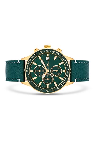 Rhodenwald & Söhne Chronograph Herren Chronograph gelbgold Echtleder grün