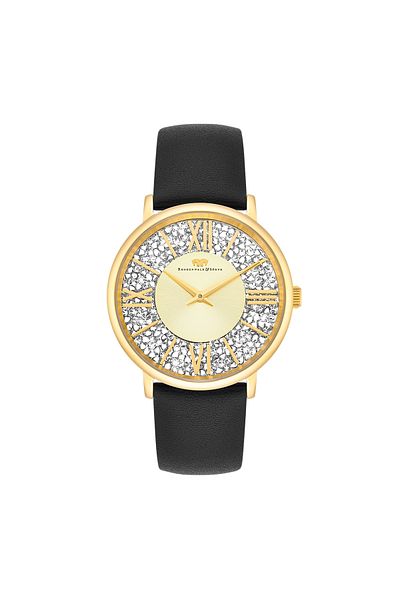 Rhodenwald & Söhne Quarzuhr Damen Quarzuhr gelbgold Echtleder schwarz