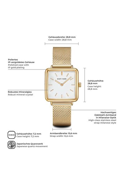 eastside Quarzuhr Damen Quarzuhr gelbgold Edelstahl gelbgold