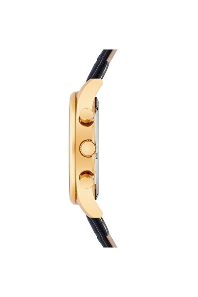 Rhodenwald & Söhne Kronograf Herren Kronograf gelbgold Echtleder schwarz