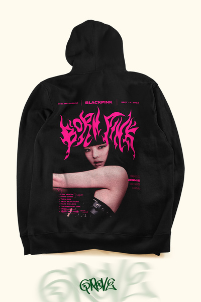 Grove Fashion BlackPink Jennie Front and Back Printed Unisex Oversize Hooded Sweatshirt Hoodie