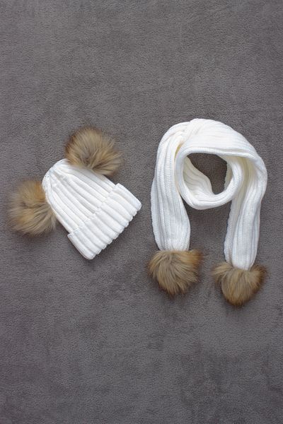 ADA BEBEK ÇOCUK Double Pompom Scarf Beret Set