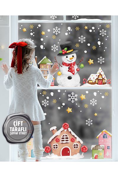 AlyMarkt Winter Concept - Children's Baby Room Sticker, Snowman and Cookies Houses 116X29