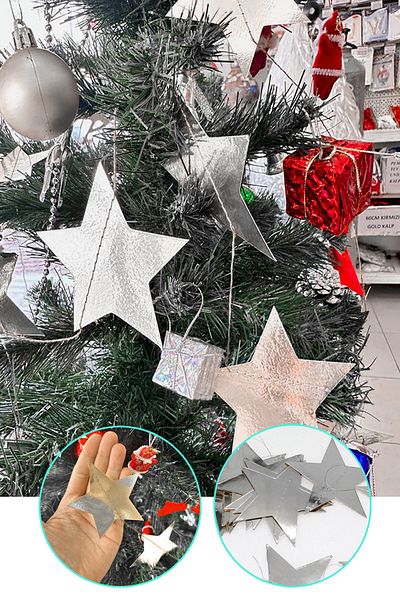 Parti dolabı New Year Silver Star Extends Pine Tree Ornament Christmas Tinsel Silver Star Decorative Decorations 4meter