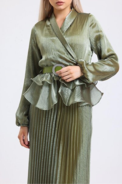 GÜLSEN SARIÇAM Vanessa Kravuze Yaka Pliseli Abiye