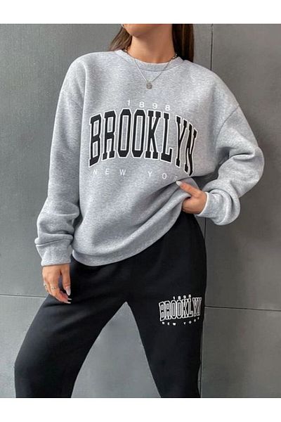 Weavox Σετ αθλητική φόρμα με στάμπα Crew Neck 3 κλωστών Unisex