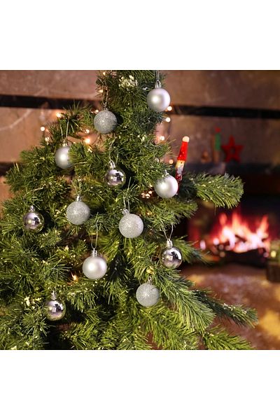 Yenigeldi Set of 12 Silver 3.5 cm Christmas Balls, Christmas Balls, Pine Tree Balls, Ornament Balls