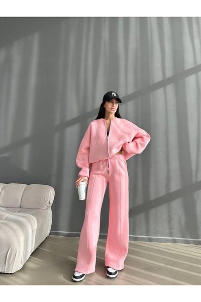 Merkaya Butik Σετ φόρμας 3 κλωστών 100% βαμβακερή - Ροζ