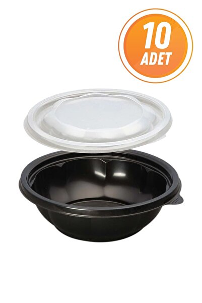 Eliz Party Plastik Yuvarlak Kase 500cc Yemek Kabı Şeffaf Kapaklı Mikrodalga Uyumlu 10 Adet