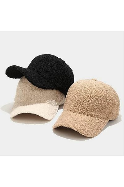 GYES Women's Plush Hat Set of 3 Black - Cream - Beige Hairy Cap