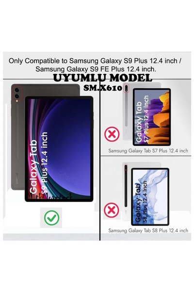 m.tk moveteck Samsung Galaxy Tab S9 Fe Plus 12.4 inç Sm-X610 Kılıf 360 Dönenbilen Kapaklı Standlı Tablet Kılıfı