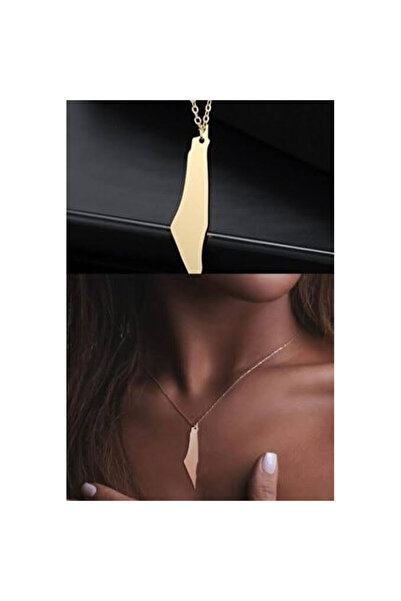 Gökdeniz 925 Filistin Haritası Gold Detay 925 Ayar Gümüş Unisex Kolye
