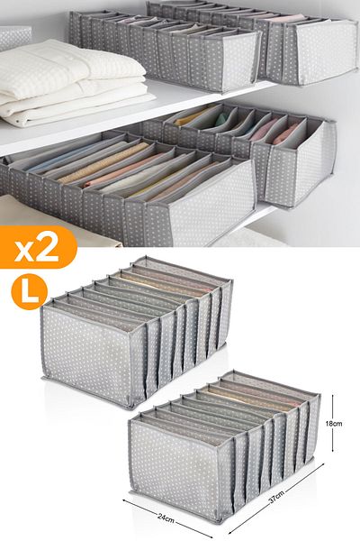 Serstil 2 Pieces - 8 Compartments Gray Spotted Drawer Organizer - Large