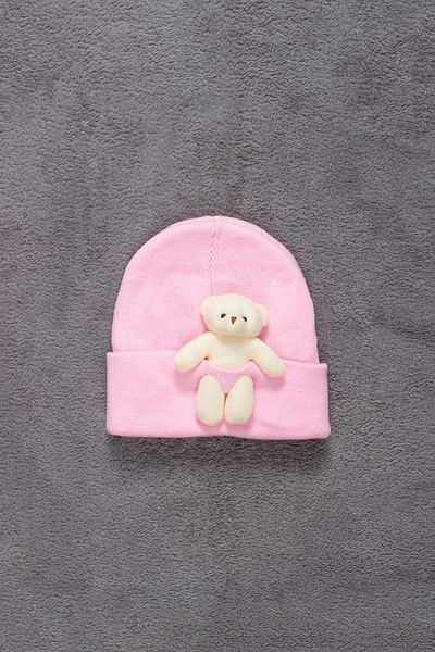 ADABEBEK Knitwear Kids Beanie with Teddy Bear Accessory