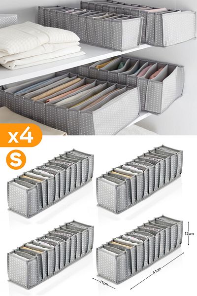 Serstil 4 Pieces - 11 Compartments Gray Spotted Drawer Organizer - Small