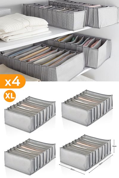 Serstil 4 Pieces - 8 Compartments Gray Spotted Drawer Organizer - Xlarge