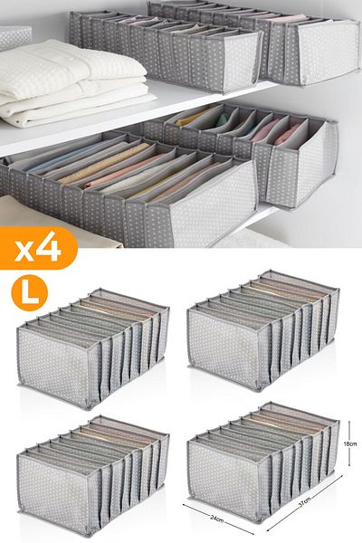 Serstil 4 Pieces - 8 Compartments Gray Spotted Drawer Organizer - Large