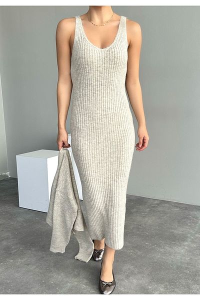 Laluvia Light Beige Corded Dress Cardigan Knitwear Suit