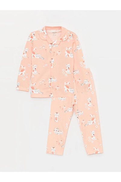 LC Waikiki Gömlek Yaka Uzun Kollu Baskılı Kız Bebek Pijama Takımı