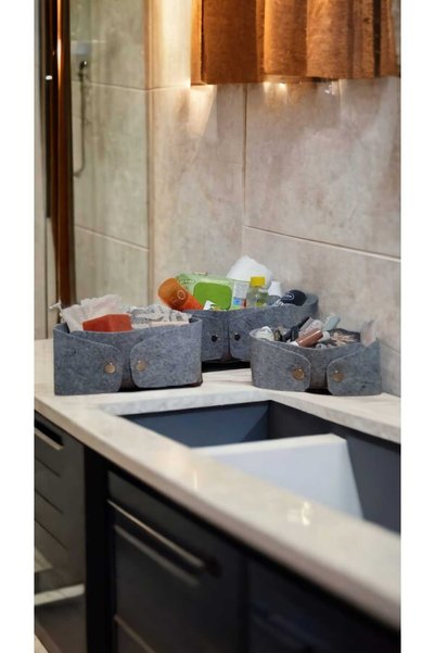 CimriKese 3-Piece Felt Light Gray Sandal Organizer Set, Organizer Box with Snap Fasteners, Decorative Box