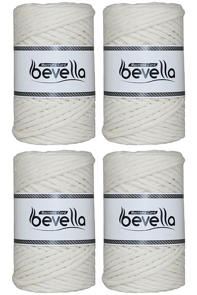 Bevella Macrame Cord سلسلة مكرميه تاران مفردة قابلة للانحناء 3 مم من القطن 1 كجم (4 × 250 جم)