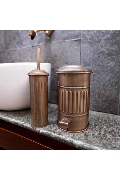 LUCKYHOMES Ειδικής Παραγωγής Μεταλλικός Κάδος Απορριμμάτων Βούρτσα Τουαλέτας Wc Σετ Χάλκινο 5 Lt