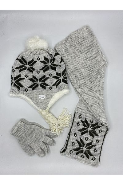 GONCA ŞAPKA 1-5 Years Old Boy's Scarf Beanie Gloves Set of 3