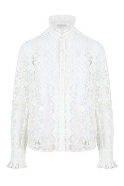 By Mare Style Becca New2 Queen Collar Transparent Geometric Pattern White Embroidery Shirt