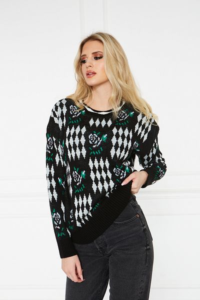 SARİTA MODA Pulover de damă jacquard cu model de lalele