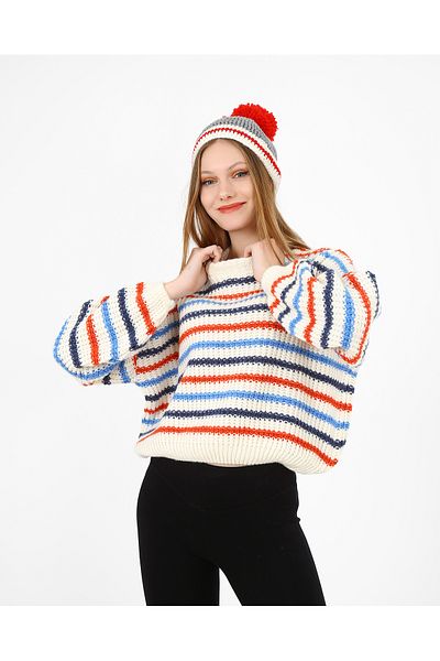 SARİTA MODA Pulover de damă Crop cu model dungi