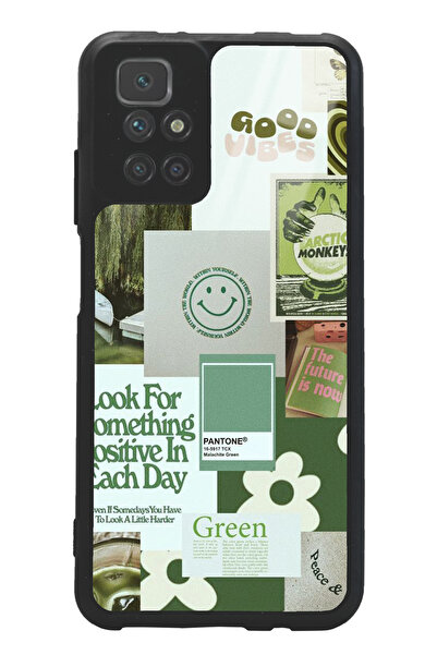 Spoyi Xiaomi Redmi 10 Green Sticker Tasarımlı Glossy Telefon Kılıfı