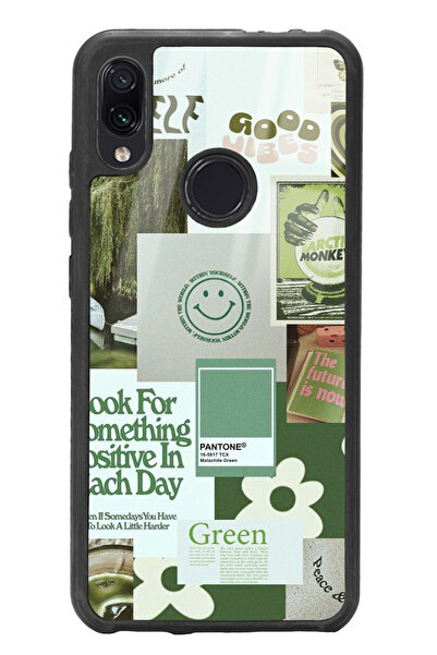 Spoyi Xiaomi Redmi Note 7 Green Sticker Tasarımlı Glossy Telefon Kılıfı